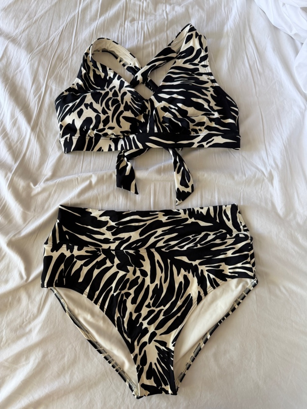 Lands' End Black and White Animal-Print High-Waist Bikini
